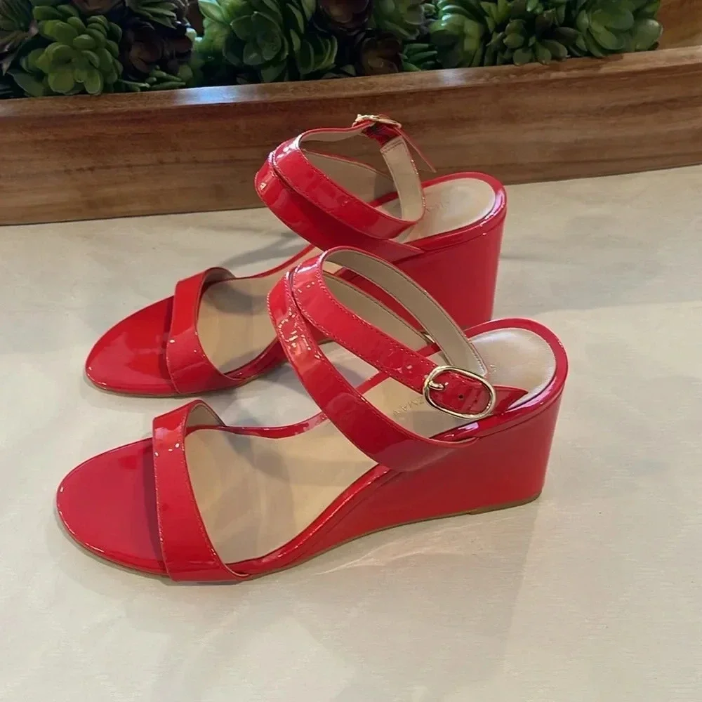 Stuart Weitzman Red Patent Wedge Sandals - Picture 2 of 7